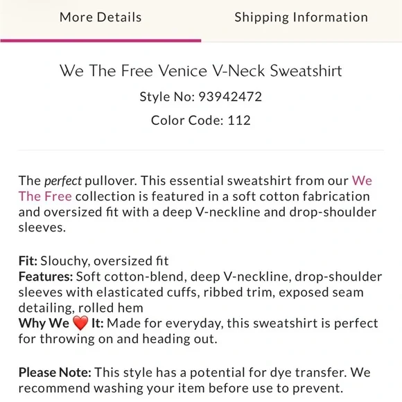 We the Free Venice V-Neck Sweatshirt, Fossil Island, L, NWT - Picture 15 of 16